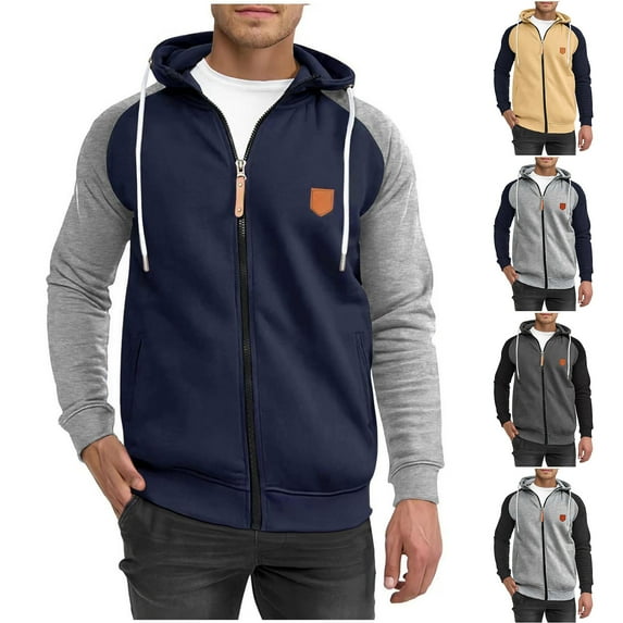 Brondbend Coats for Men Man Jacket Hooded Long Sleeved Zipper Pocket Outerwear Multicolor Casual Jacket Loose Fit Holiday Tops Camel