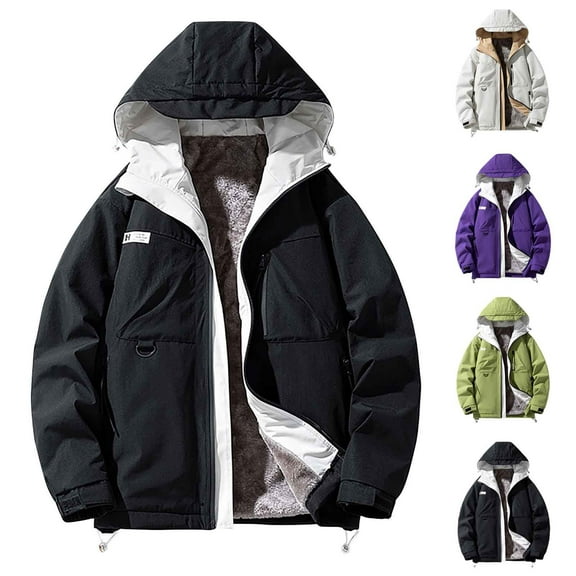 Brondbend Coats for Men Mens Fall Jacket Hooded Long Sleeved Zipper Pocket Outerwear Solid Color Comfortable Jacket Loose Fit Going out Tops Black