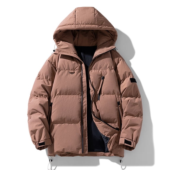Brondbend Coats for Men Mens Fall Jackets Hooded Long Sleeved Zipper Pocket Outerwear Solid Color Warm Jacket Loose Fit Anniversary Tops Coffee
