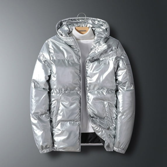 Brondbend Coats for Men Mens Jackets Hooded Long Sleeved Zipper Pocket Outerwear Solid Color Stylish Jacket Loose Fit Party Tops Silver