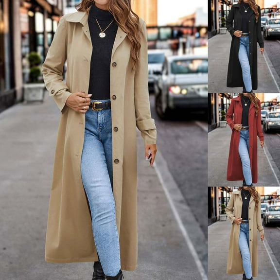 Brondbend Coats for Women Woman Fall Jacket Lapel Long Sleeved Button Outerwear Solid Color Fashion Loose Fit Jacket Ladies Daily Tops Black