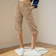 thumbnail image 1 of Brondbend Cropped Pants for Women Casual Capri Pants for Womens Solid Color Stretch Waist Button Drawstring Flat Front Straight Leg Cotton Linen Trousers with Pocket Relaxed Fit Fall Beach Comfy, 1 of 3