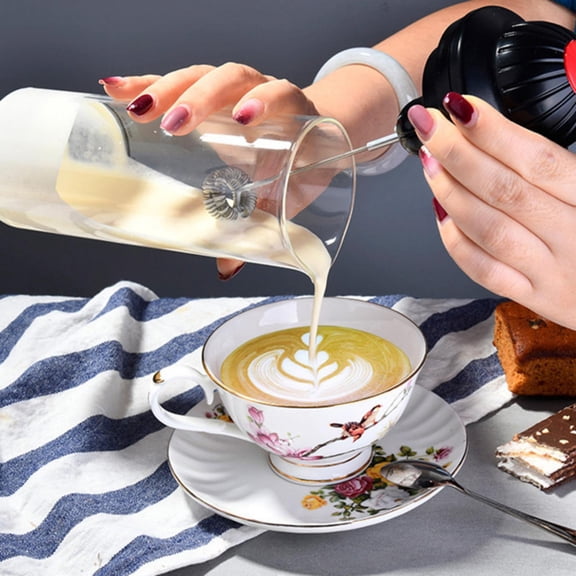Brondbend Electric Milk Frother Egg Beater with Glass Measuring Jug 500ml Battery Operated Auto Foam Maker for Coffee Milkshake Smoothie Kitchen Tool