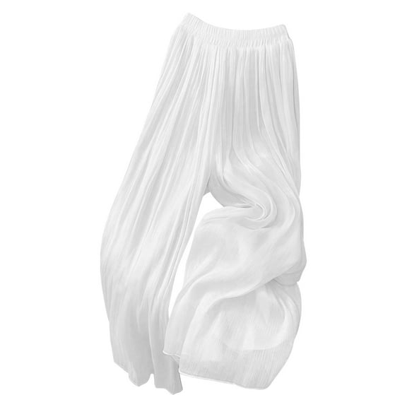Brondbend Extra Wide Leg Pants for Women Solid Color High Waist Mesh Drape Mopping Casual Trousers Ladies' Loose Fit Summer Comfy Beach Travel Vacation Travel Pants Versatile,White