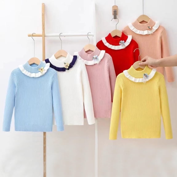 Brondbend Fall Sweaters for Toddler Girls Knitted Sweater Thickened Crewneck Long Sleeved Print Pullover Cotton Warm Top Loose Fall Winter Comfortable Soft Tops,Light Blue