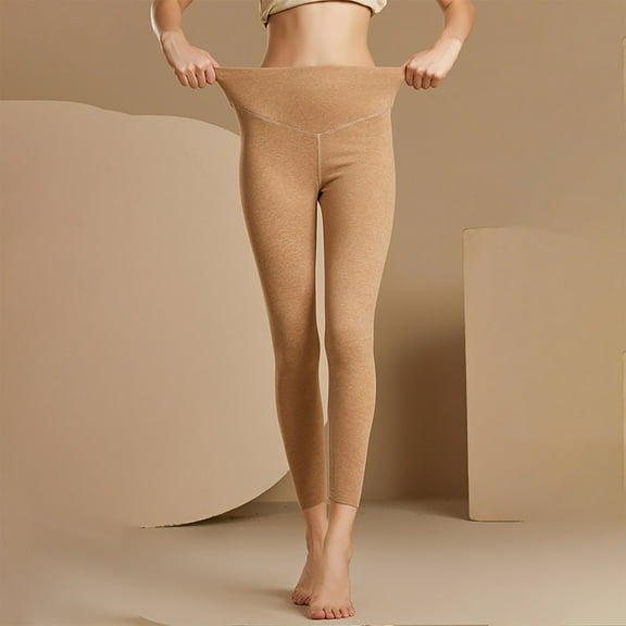 Brondbend Fleece Lined Leggings Womens Winter Thermal Tights for Women High Waisted Solid Belly Control Casual Pants Slim Comfortable Home Warm Trousers,Gold