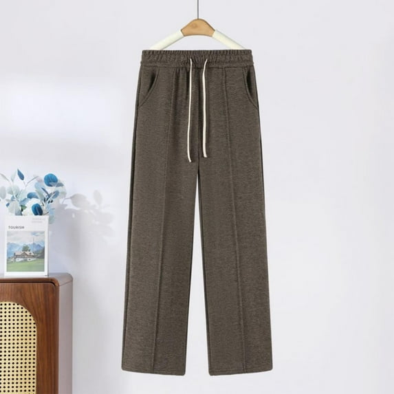 Brondbend Fleece Lined Sweatpants Womens Jogging Pants Thick High Waisted Pocket Straight Leg Solid Color Drawstring Sports Pants Fall Winter Comfortable Outdoor Athletic Trousers,Coffee