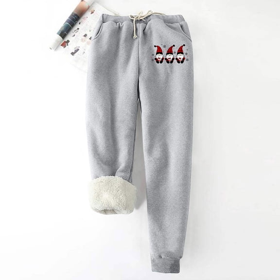 Brondbend Fleece Sweat Pants Women Joggers for Women Thick High Waisted Pocket Christmas Print Drawstring Sports Pants Fall Winter Comfortable Outdoor Workout Trousers,Gray