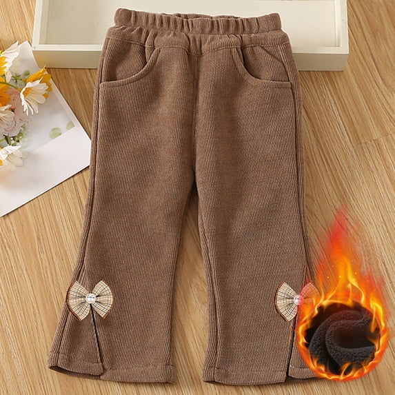 Brondbend Fleece Sweatpants for Girl Winter Thick Joggers toddler Kids Flower Printed Elastic Waisted Cute Workout Pants withPocket Fall Outdoor Warm Casual Trousers Comfortable,Khaki