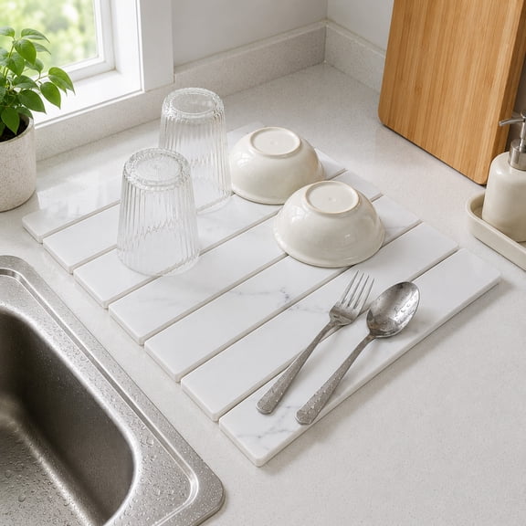 Brondbend Foldable Diatomaceous Earth Drying Mat Stone 40x30cm Quick Dry Absorbent Sink Caddy for Kitchen Counter Coffee Bar Bathroom Home