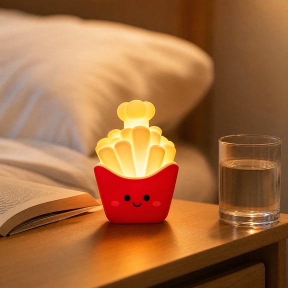 Brondbend French Fries LED Night Light Cute Shaped USB Rechargeable Fast Food Table Lamp Warm Soft Eye-Caring Bedroom Decor Portable Kitchen Counter Desk Ornament Gift