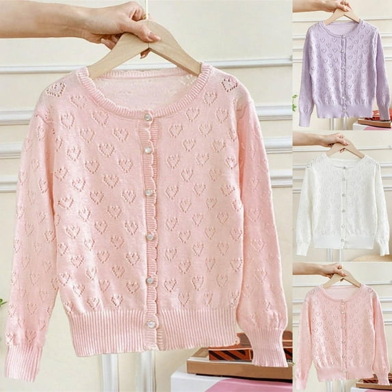 Brondbend Girls Cardigan Sweaters Kids Knit Sweater Crewneck Long Sleeved Solid Knitted Cardigan Children's Button Casual Coat Loose Fall Winter Versatile Comfortable Outerwear,Pink