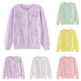 thumbnail image 1 of Brondbend Girls Cardigan Sweaters Kids Knitted Sweater Crewneck Long Sleeved Print Cotton Coat Open Front Button Casual Jacket Loose Fall Breathable Outerwear,Green, 1 of 5