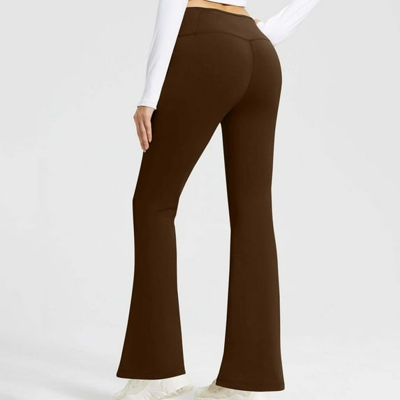 Brondbend Gym Pants Women Leggings Women Elastic High Waist Belly Control Workout Trousers Solid Color Stylish Tights Slim Fit Fitness Athletic Jogger Brown