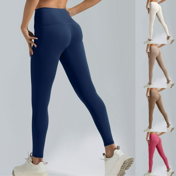 Brondbend Gym Pants Women Women Leggings Elastic High Waisted Belly Control Workout Trousers Solid Color Fashion Tights Slim Fit Outdoor Athletic Jogger Blue