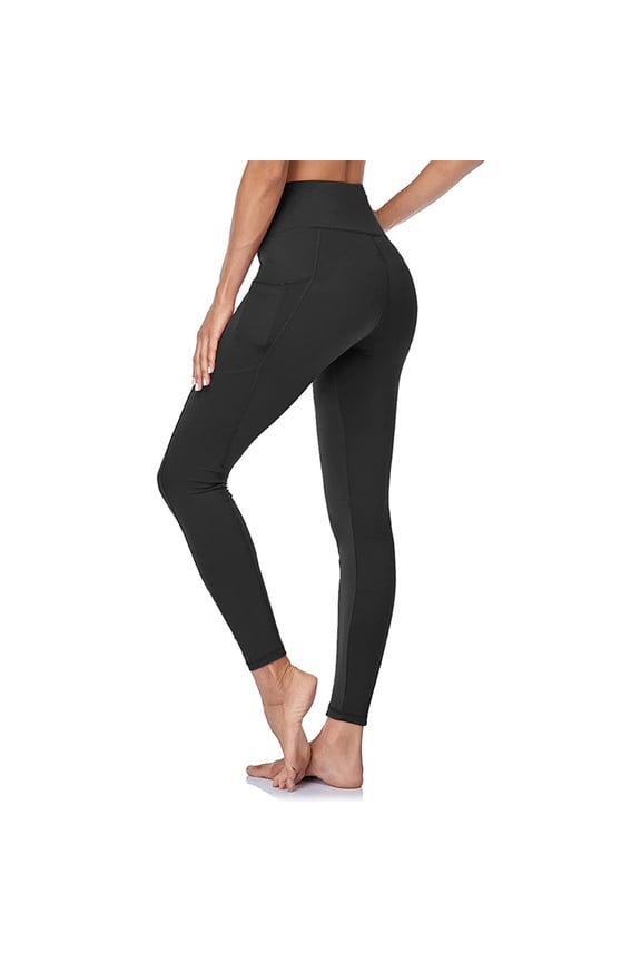 Gym Pants Women Womens Leggings Elastic High Waisted Belly Control Workout Trousers Pocket Solid Color Trendy Tights Slim Fit Mountaineering Jogger Black
