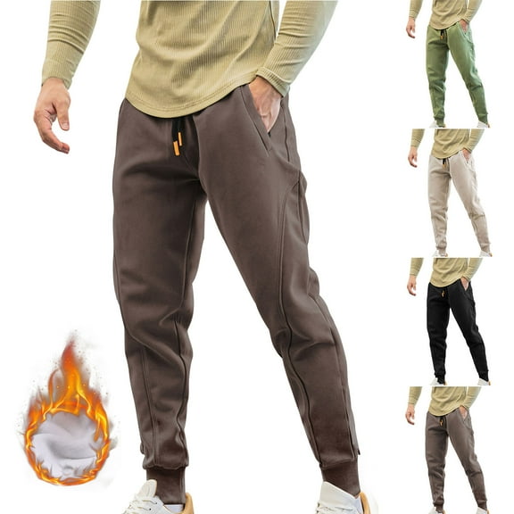 Brondbend Gym Sweatpants Men Men Jogger Lace-up Pocket Workout Pants Elastic High Waisted Solid Thick Sport Trousers Regular Fit Going out Fall Winter Pants Beige