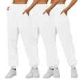 thumbnail image 1 of Brondbend High Waisted Sweatpants for Women 3pc Womens Jogging Pants Elastic Waist Solid Color Pocket Workout Pants Loose Fit Fall Winter Comfortable Athletic Trousers,White, 1 of 5