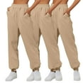 thumbnail image 1 of Brondbend High Waisted Sweatpants for Women 3pc Womens Jogging Pants Elastic Waist Solid Color Pocket Workout Pants Loose Fit Fall Winter Comfortable Athletic Trousers,Khaki, 1 of 5