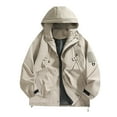 thumbnail image 1 of Brondbend Hiking Jacket Men and Women Long Sleeve Zipper Solid Color Windbreaker Jacket Work Clothes with Pocket Loose Coat Oversized Fall Winter Casual Versatile Workout,Khaki, 1 of 6