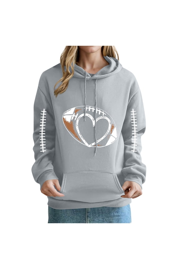 Hoodie Women Pull over Hoodie for Womens Long Sleeved Pockets Drawstring Pullover Print Soft Stylish Oversized Tops Ladies Weekend Workout Fall Winter Wear Gray