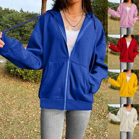 Brondbend Hoodie for Women Pullover Hoodies for Women Long Sleeved Full Zipper Pocket Pullover Solid Color Soft Stylish Oversized Tops Lady Athletic Fall Winter Clothes Beige