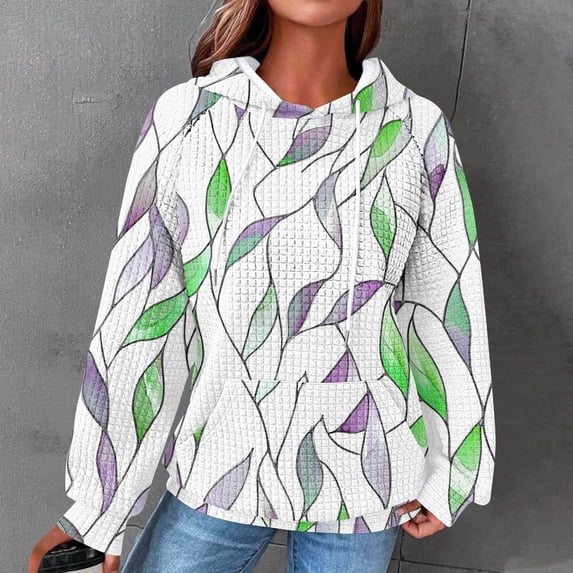 Brondbend Hoodie Women Pullover Sweatshirt for Women Long Sleeved Drawstring Pocket Pullover Print Leisure Loose Tops Ladies Going out Running Fall Winter Wear Green