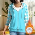 thumbnail image 1 of Brondbend Hoodie Women Pullover Women Long Sleeved Zipper Pockets Drawstring Pullover Plaid Comfy Trendy Loose Fit Tops Lady Holiday Running Fall Winter Wear Sky Blue, 1 of 6