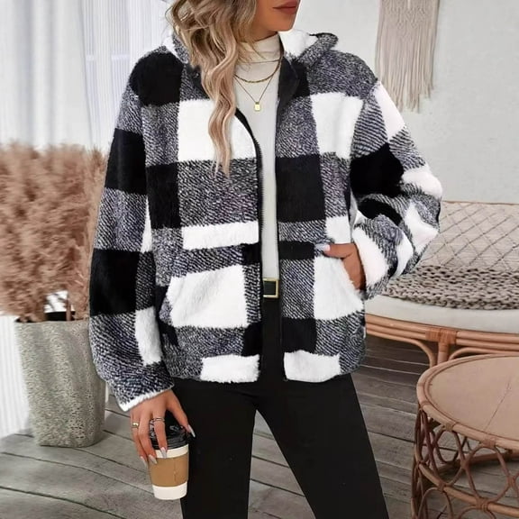 Brondbend Hoodie Women Women's Hooded Sweatshirt Long Sleeved Zipper Drawstring Pocket Pullover Plaid Comfortable Loose Tops Ladies Going out Running Fall Winter Wear Black