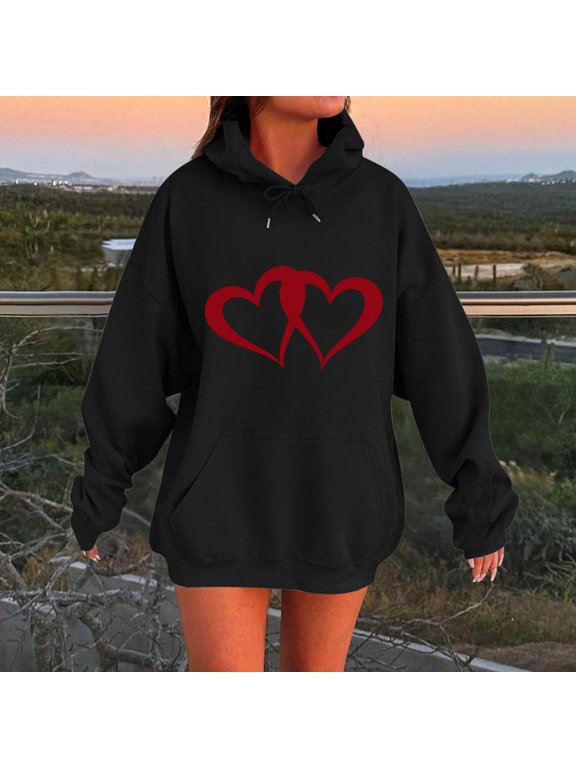 Hoodie Women Womens Pullover Long Sleeved Drawstring Pocket Pullover Print Stylish Loose Tops Lady Climb Mountains Fall Winter Wear Black
