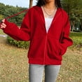 thumbnail image 1 of Brondbend Hoodie Womens Hooded Sweatshirt Women Long Sleeved Full Zipper Pocket Pullover Solid Color Soft Stylish Loose Tops Ladies Party Fall Winter Clothes Red, 1 of 4