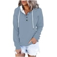 thumbnail image 1 of Brondbend Hoodie Womens Hoodie Sweatshirts for Women Long Sleeved Drawstring Pocket Button Pullover Print Fashion Oversized Tops Lady Party Fall Winter Wear Gray, 1 of 6