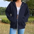 thumbnail image 1 of Brondbend Hoodies for Women Essentials Pullover Women Long Sleeved Zipper Pocket Pullover Solid Color Casual Oversized Tops Lady Outdoor Athletic Fall Winter Wear Navy, 1 of 6