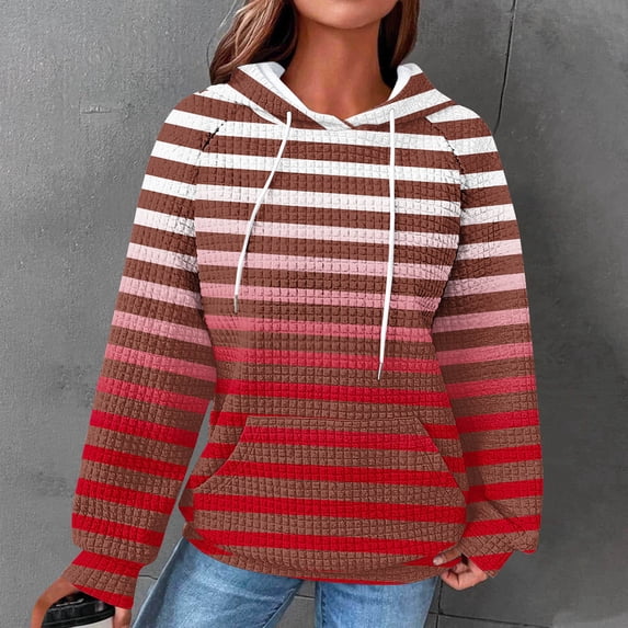 Brondbend Hoodies Women Pullover Sweatshirt for Women Long Sleeved Drawstring Pocket Pullover Print Stylish Loose Fit Tops Ladies Hiking Workout Fall Winter Wear Red