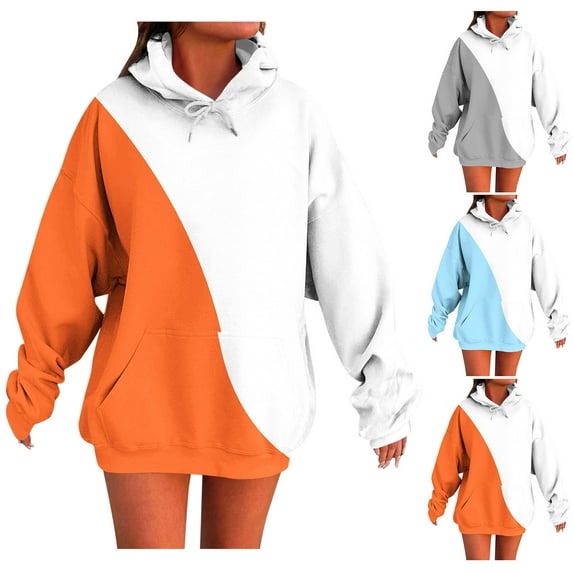 Brondbend Hoodies for Women Pullover Woman Long Sleeved Pockets Drawstring Pullover Multicolor Leisure Oversized Tops Lady Outdoor Athletic Fall Winter Wear Gray