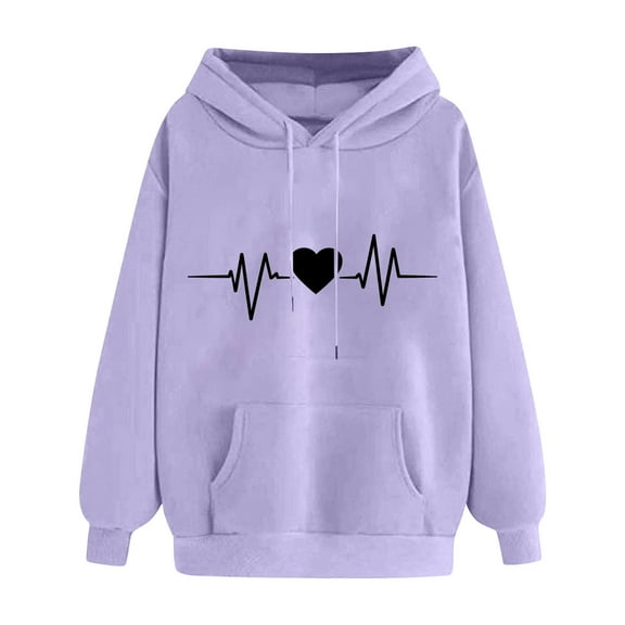 Brondbend Hoodies for Women Sweatshirt Hoodies for Women Long Sleeved Drawstring Pocket Pullover Print Comfortable Loose Fit Tops Ladies Gym Workout Fall Winter Wear Purple