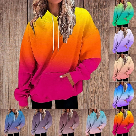 Brondbend Hoodies Women Women's Hooded Sweatshirt Long Sleeved Drawstring Pocket Pullover Print Casual Loose Fit Tops Ladies Daily Sports Fall Winter Wear Blue