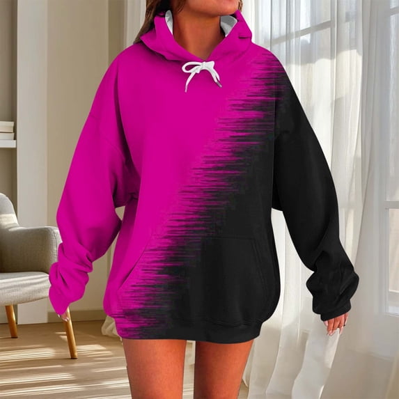 Brondbend Hoodies for Women Womens Hoodie Sweatshirt Long Sleeved Pockets Drawstring Pullover Print Comfy Trendy Plus Size Tops Lady Outdoor Athletic Fall Winter Wear Purple