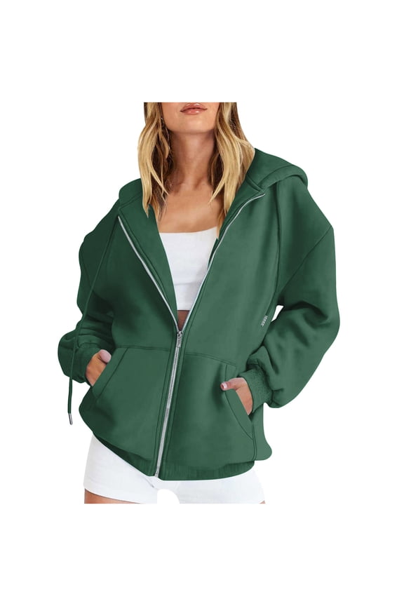 Hoodies Womens Pullover Hoodies for Women Long Sleeved Drawstring Pocket Pullover Solid Color Comfy Relaxed Loose Tops Ladies Hiking Workout Fall Winter Wear Green