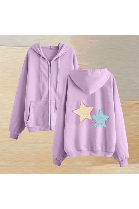 Hoodies Womens Women Pullover Long Sleeved Zipper Drawstring Pocket Pullover Print Comfy Relaxed Loose Tops Lady Party Fall Winter Wear Purple