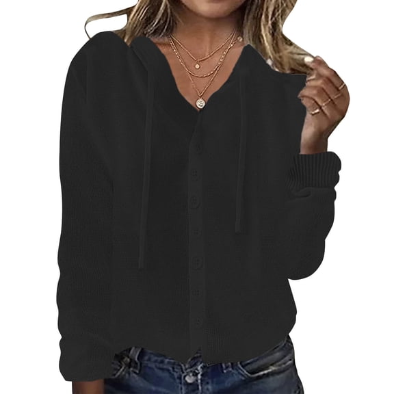 Brondbend Jacket with Hood Women Cardigan Womens Long Sleeved Button Ice Silk Thin Knit Sweater Loose Fit Shirt Jacket Fall Trendy Party Work Outerwear,Black