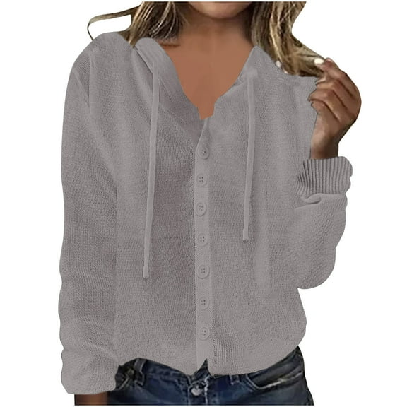 Brondbend Jacket with Hood Women Cardigan Womens Long Sleeved Button Ice Silk Thin Knit Sweater Loose Fit Shirt Jacket Fall Trendy Party Work Outerwear,White