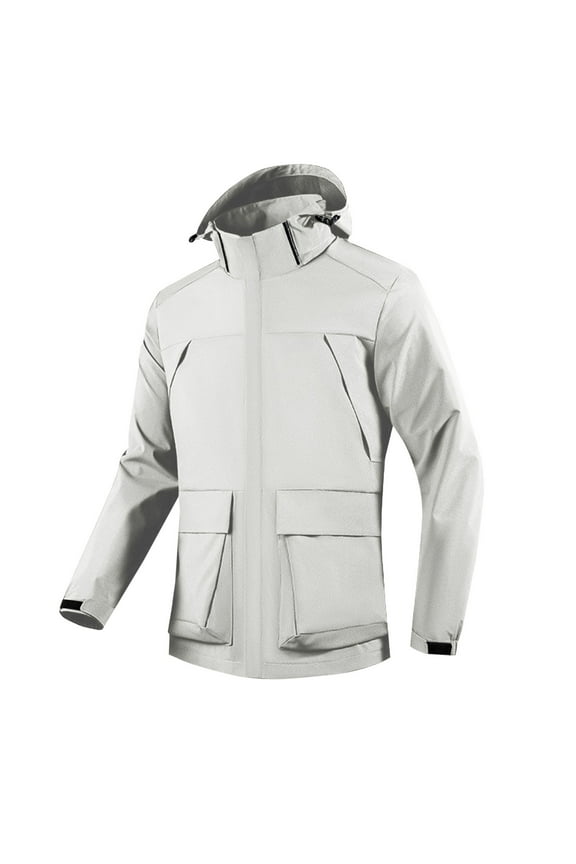 Jacket Waterproof Men Men's Fashion Solid Color Windproof Warm Jacket Long Sleeve Hooded Casual Outwear Coat Oversized Outdoor Hiking Climb Coat,White