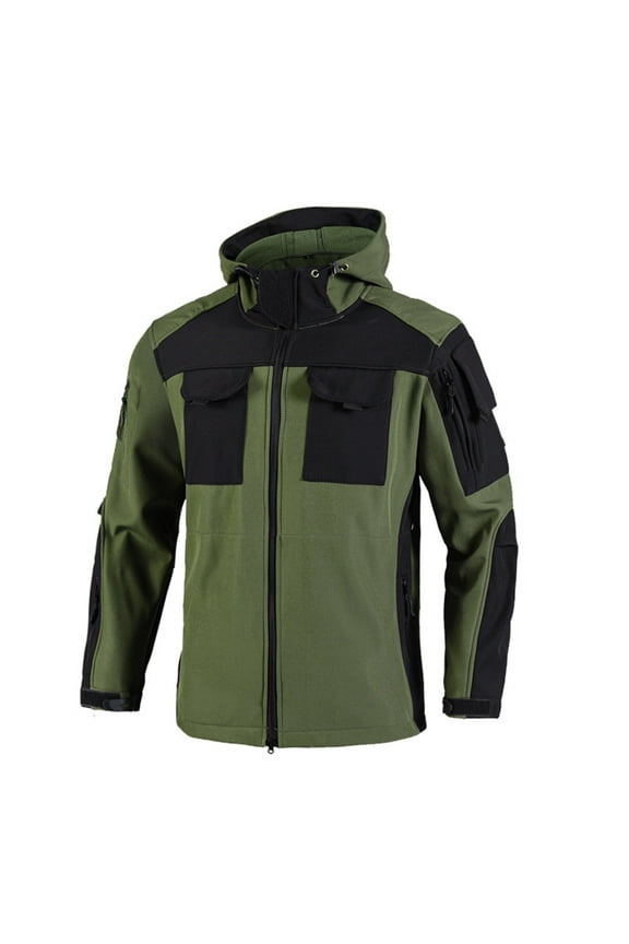 Jacket Waterproof Men Men's Outdoor Mountaineering Warm and Velvet Jacket Long Sleeve Hoodie Work Jacket Coat Loose Fit Fall Winter Outdoor Hiking Workout,Green