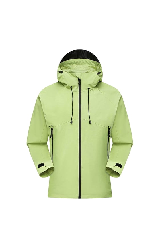 Jacket Waterproof Men Men's Stormcoat Windproof Long Sleeved Hooded Jacket Mountaineering Solid Color Zipper top Loose Fit Outdoor Trendy Hiking Versatile,Green