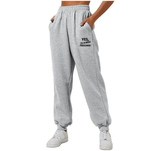 Brondbend Jogger Pants for Women Sweatpants Womens Christmas Elastic Waisted Print Pockets Fashion Athletic Trousers Loose Fall Winter Outdoor Gym Workout Running,Gray
