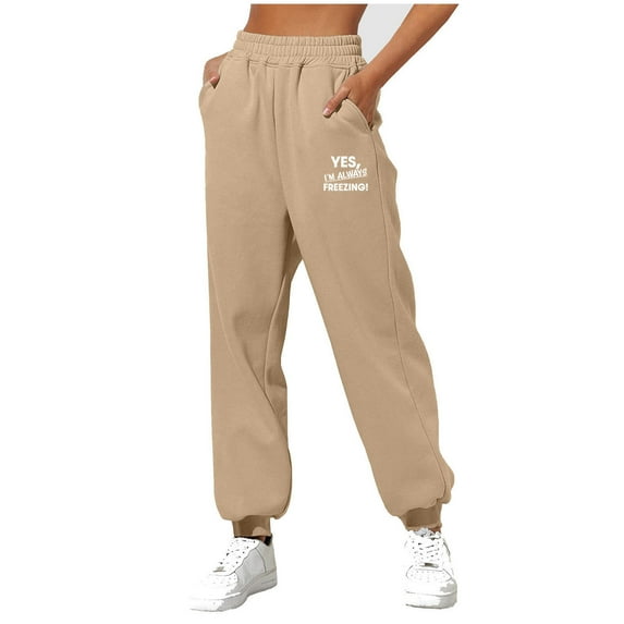 Brondbend Jogger Pants for Women Sweatpants Womens Christmas Elastic Waisted Print Pockets Fashion Athletic Trousers Loose Fall Winter Outdoor Gym Workout Running,Khaki