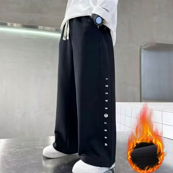 Brondbend Kid Sweatpants Joggers Boys Elastic Waisted Solid Color Pocket Wide Leg Cotton Workout Pants Baggy Fall Winter Outdoor Athletic Hiking Trousers,Black