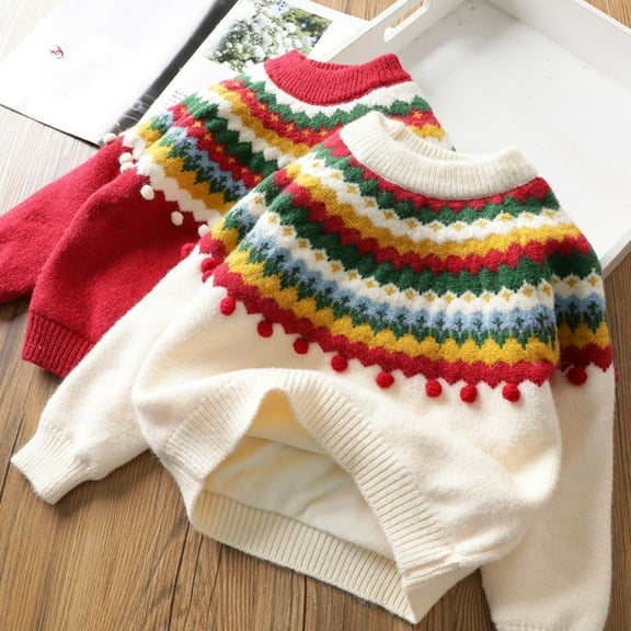 Brondbend Kids Christmas Sweater Toddler Boys and Girls Sweater Crewneck Long Sleeved Cute Print Pullover Warm Knitted Cotton Top Loose Fall Winter Comfortable Versatile Thick Top,Beige
