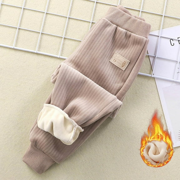Brondbend Kids Winter Warm Pants Casual Thicked Pants Boys and Girls Elastic Waist Fashion Cotton Trousers Loose Fall Comfortable Outdoor Versatile Pants,Brown